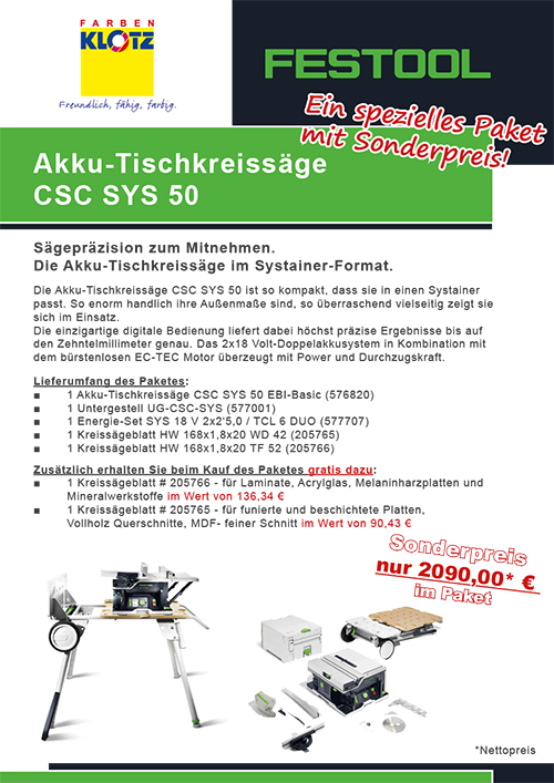 Festool Akku-Tischkreissäge CSC SYS 50